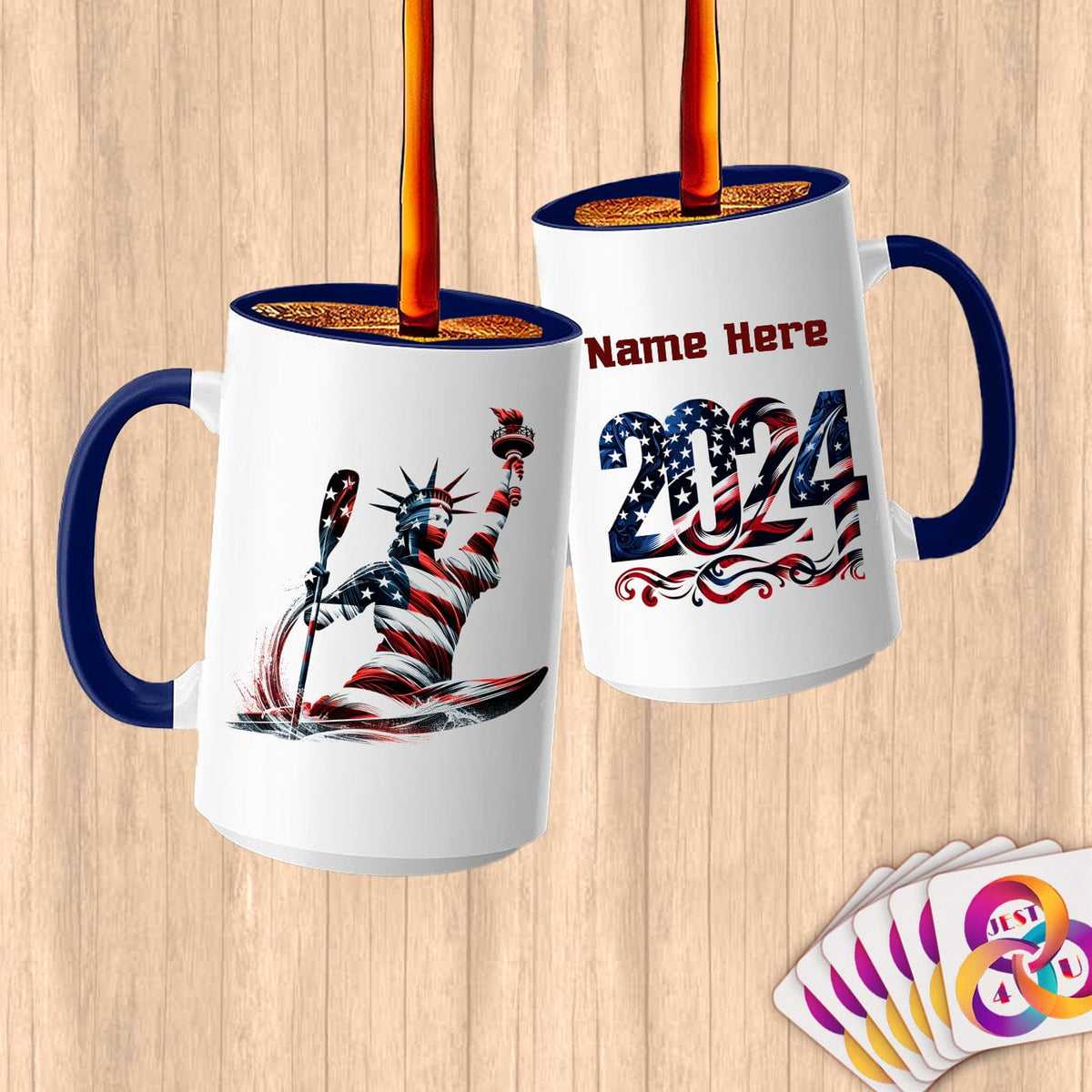 Physical Item 15oz / Blue Kayaking USA Flag Statue ~ Limited Edition 2024 "USA Excellence" ~ Customized Large 15oz Mug