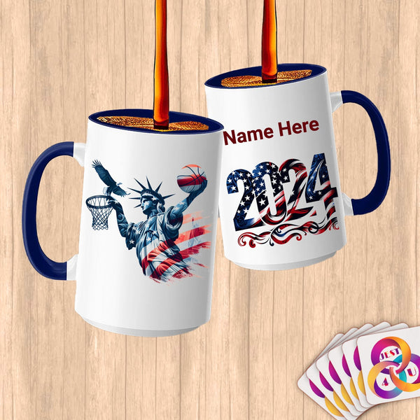 Physical Item 15oz / Blue Liberty Basketball Dunk ~Limited Edition 2024 "USA Excellence" ~ Customized Large 15oz Mug