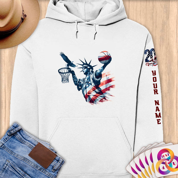 Physical Item S / White Liberty Basketball Dunk ~Limited Edition 2024 "USA Excellence" ~ Personalized Premium Hoodie