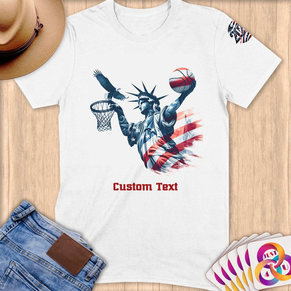 Physical Item S / White Liberty Basketball Dunk ~Limited Edition 2024 "USA Excellence" ~ Personalized Softstyle T-Shirt