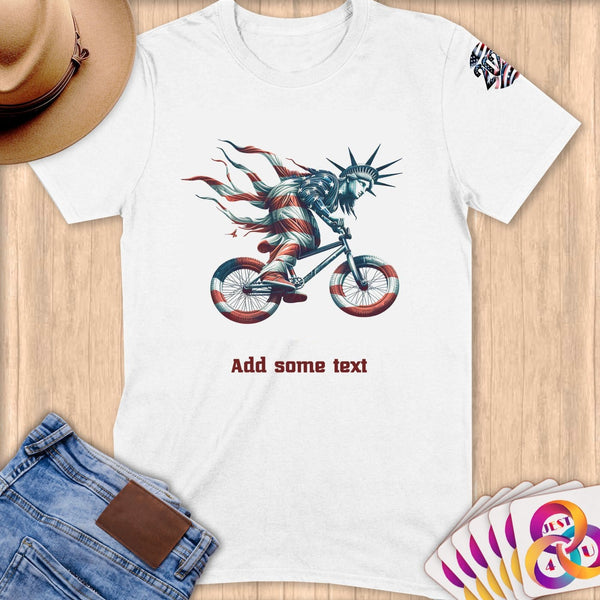 Physical Item S / White Liberty BMX Lady ~ Limited Edition 2024 "USA Excellence" ~ Personalized Softstyle T-Shirt