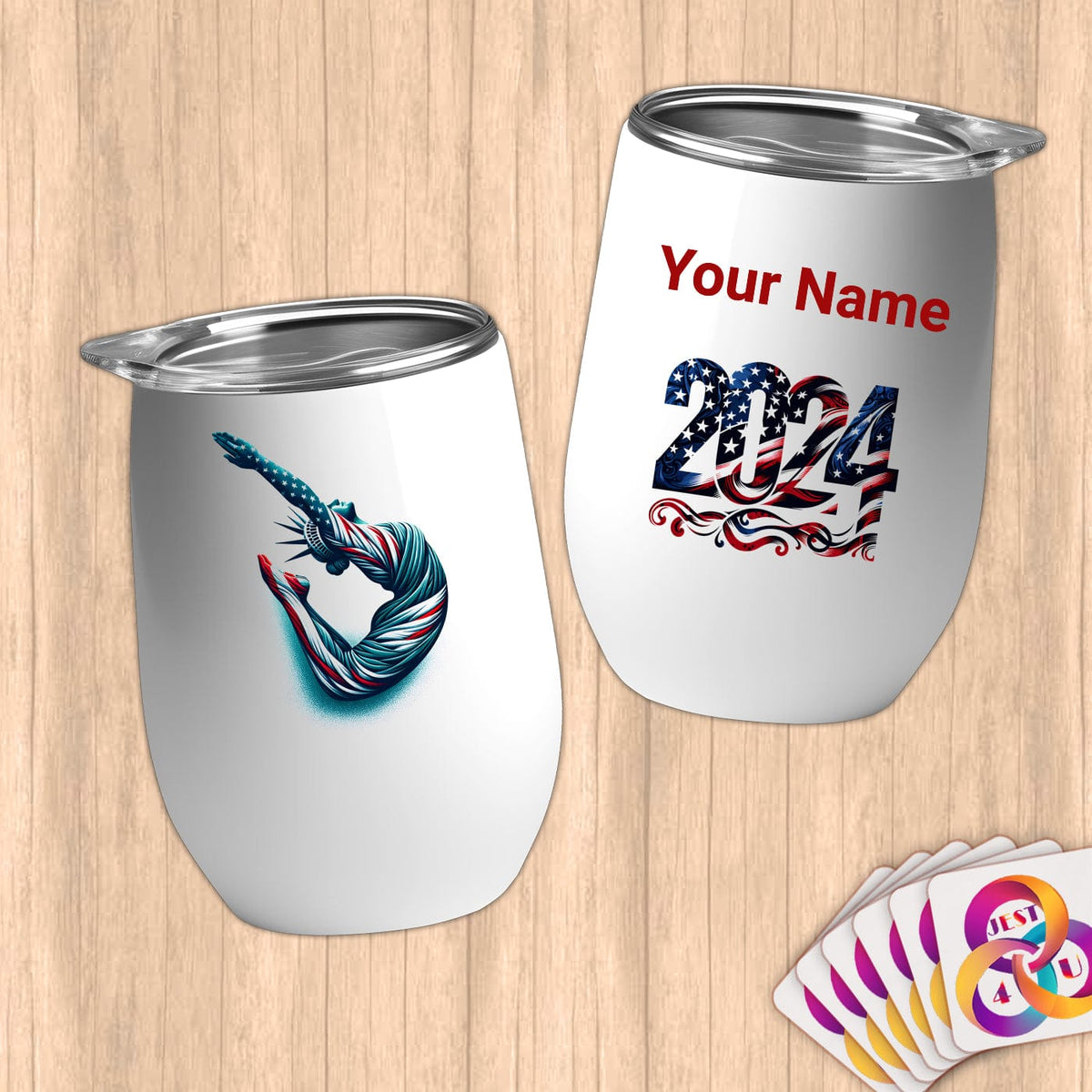 Physical Item 12 oz / White Liberty Dives~Limited Edition 2024 "USA Excellence" ~ Customizable 12oz Wine Tumbler with Lid