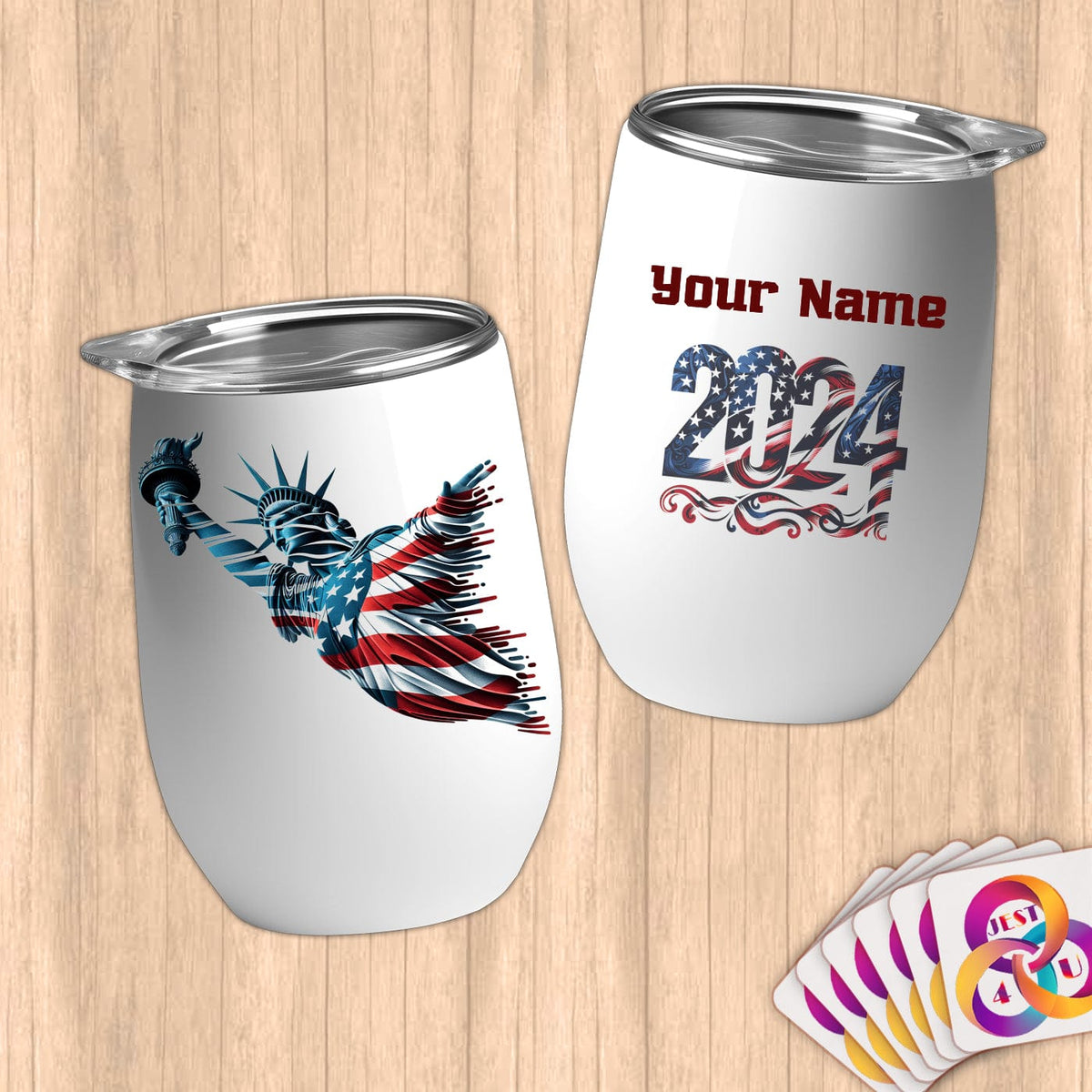 Physical Item 12 oz / White Liberty Diving ~ Limited Edition 2024 "USA Excellence" ~ Customizable 12oz Wine Tumbler with Lid