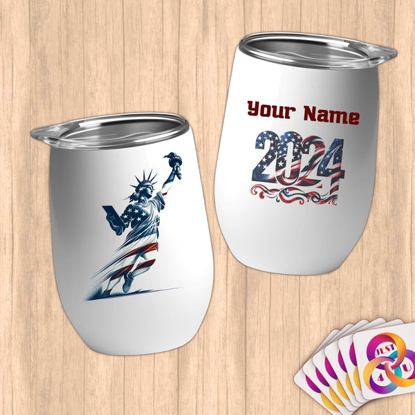 Physical Item 12 oz / White Liberty Flight ~ Limited Edition 2024 "USA Excellence" ~ Customizable 12oz Wine Tumbler with Lid