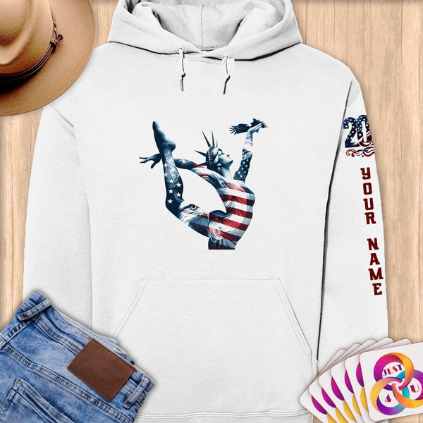 Physical Item S / White Liberty Freedom Gymnast ~Limited Edition 2024 "USA Excellence" ~ Personalized Premium Hoodie