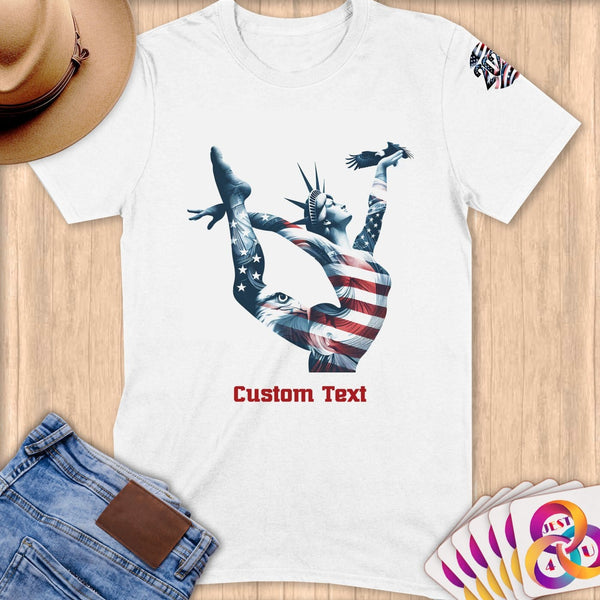 Physical Item S / White Liberty Freedom Gymnast ~Limited Edition 2024 "USA Excellence" ~ Personalized Softstyle T-Shirt