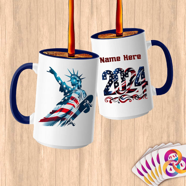 Physical Item 15oz / Blue Liberty Hang 10 ~ Limited Edition 2024 "USA Excellence" ~ Customized Large 15oz Mug