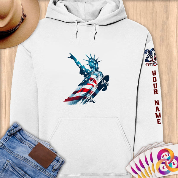 Physical Item S / White Liberty Hang 10 ~ Limited Edition 2024 "USA Excellence" ~ Personalized Premium Hoodie