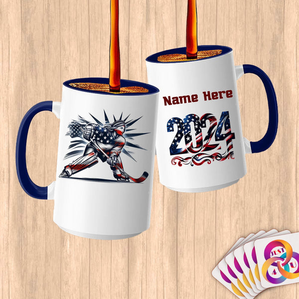 Physical Item 15oz / Blue Liberty Hockey Glow ~ Limited Edition 2024 "USA Excellence" ~ Customized Large 15oz Mug