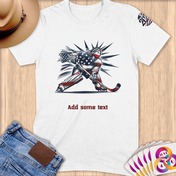 Physical Item S / White Liberty Hockey Glow ~ Limited Edition 2024 "USA Excellence" ~ Personalized Softstyle T-Shirt