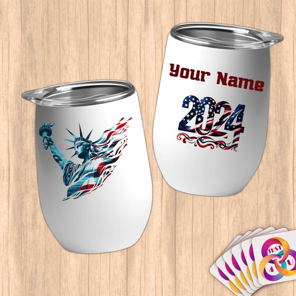 Physical Item 12 oz / White Liberty Power ~ Limited Edition 2024 "USA Excellence" ~ Customizable 12oz Wine Tumbler with Lid