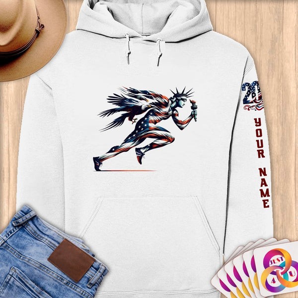 Physical Item S / White Liberty Running~Limited Edition 2024 "USA Excellence" ~ Personalized Premium Hoodie