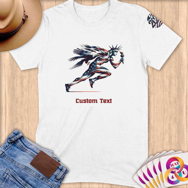 Physical Item S / White Liberty Running~Limited Edition 2024 "USA Excellence" ~ Personalized Softstyle T-Shirt