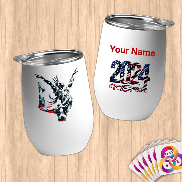 Physical Item 12 oz / White Liberty's Floor Exercises ~Limited Edition 2024 "USA Excellence" ~ Customizable 12oz Wine Tumbler with Lid