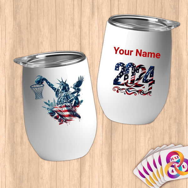 Physical Item 12 oz / White Liberty Slam Dunk ~Limited Edition 2024 "USA Excellence" ~ Customizable 12oz Wine Tumbler with Lid