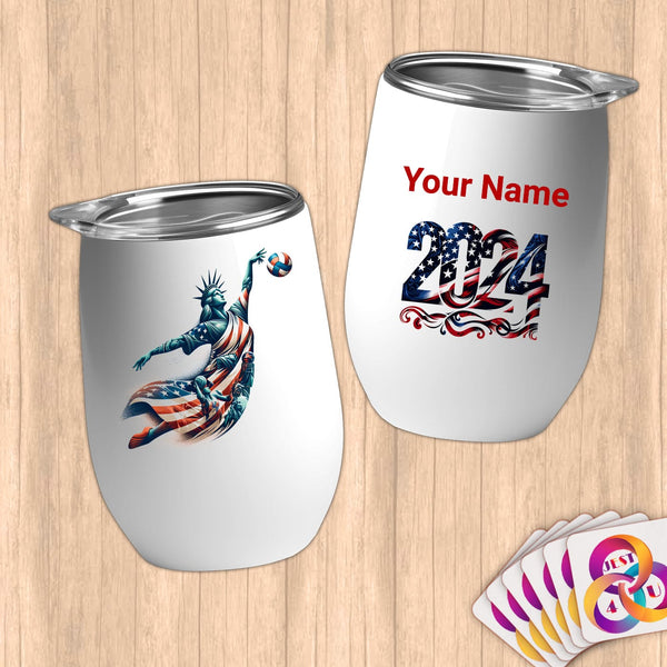 Physical Item 12 oz / White Liberty Spiker ~Limited Edition 2024 "USA Excellence" ~ Customizable 12oz Wine Tumbler with Lid