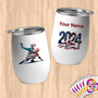 Physical Item 12 oz / White Liberty Torch Athlete~Limited Edition 2024 "USA Excellence" ~ Customizable 12oz Wine Tumbler with Lid