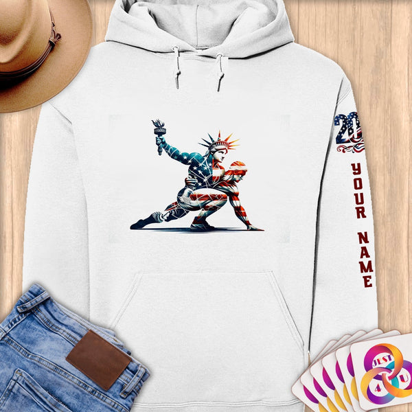 Physical Item S / White Liberty Torch Athlete~Limited Edition 2024 "USA Excellence" ~ Personalized Premium Hoodie