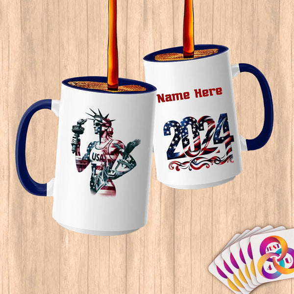 Physical Item 15oz / Blue Liberty Triathalon~Limited Edition 2024 "USA Excellence" ~ Customized Large 15oz Mug