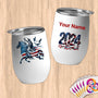 Physical Item 12 oz / White Liberty Trot~Limited Edition 2024 "USA Excellence" ~ Customizable 12oz Wine Tumbler with Lid