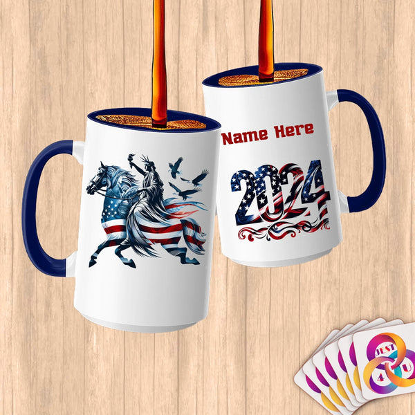 Physical Item 15oz / Blue Liberty Trot~Limited Edition 2024 "USA Excellence" ~ Customized Large 15oz Mug