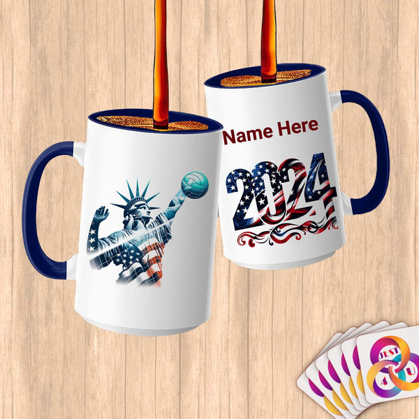 Physical Item 15oz / Blue Liberty USA Volleyball Slam ~Limited Edition 2024 "USA Excellence" ~ Customized Large 15oz Mug