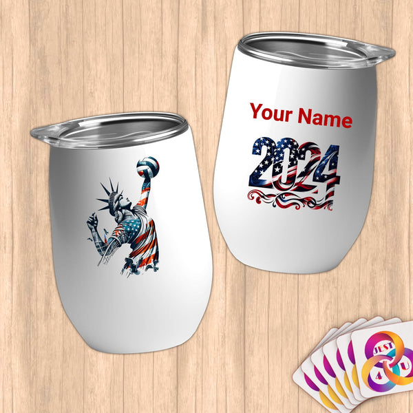 Physical Item 12 oz / White Liberty Volley ~Limited Edition 2024 "USA Excellence" ~ Customizable 12oz Wine Tumbler with Lid