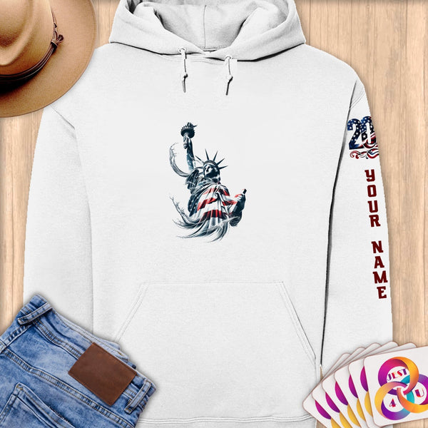 Physical Item S / White Liberty Waves ~ Limited Edition 2024 "USA Excellence" ~ Personalized Premium Hoodie