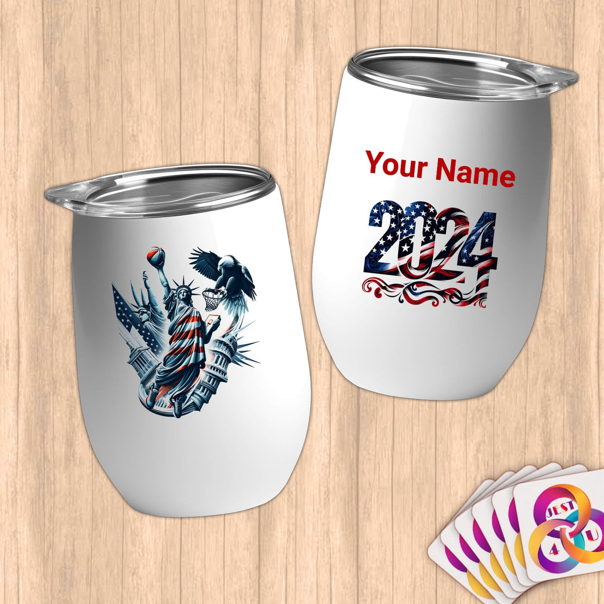 Physical Item 12 oz / White Majestic Dunk USA ~Limited Edition 2024 "USA Excellence" ~ Customizable 12oz Wine Tumbler with Lid