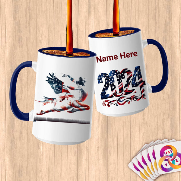 Physical Item 15oz / Blue Majestic Eagle Gymnastic Form ~Limited Edition 2024 "USA Excellence" ~ Customized Large 15oz Mug