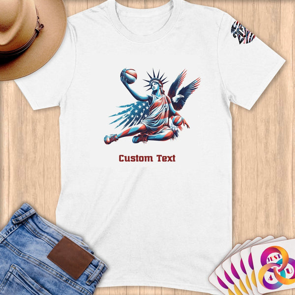 Physical Item S / White Mighty Liberty Basketball~Limited Edition 2024 "USA Excellence" ~ Personalized Softstyle T-Shirt
