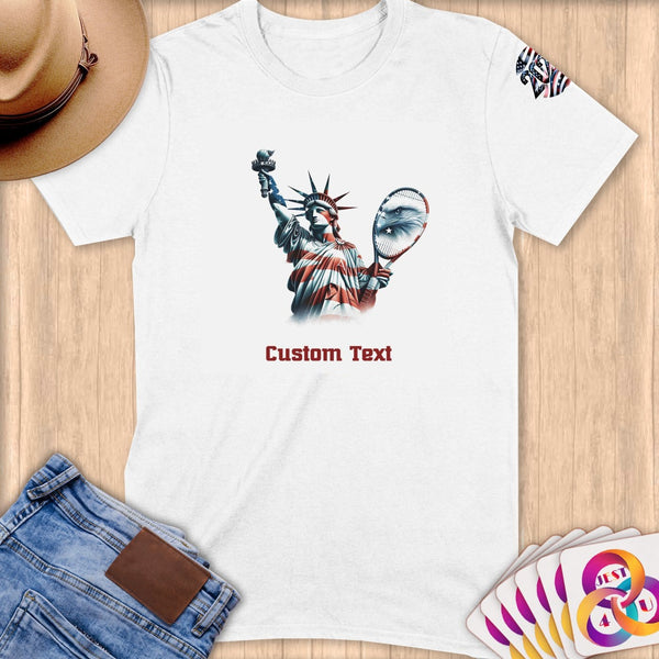 Physical Item S / White Mighty Liberty Eagle Tennis~Limited Edition 2024 "USA Excellence" ~ Personalized Softstyle T-Shirt