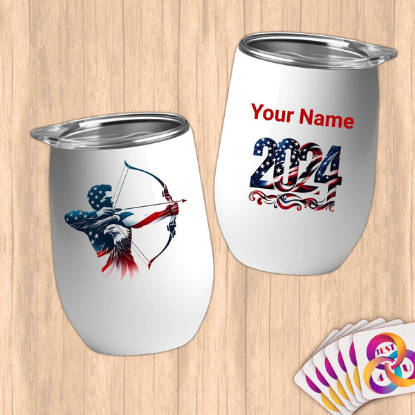 Physical Item 12 oz / White Patriot Archer ~Limited Edition 2024 "USA Excellence" ~ Customizable 12oz Wine Tumbler with Lid