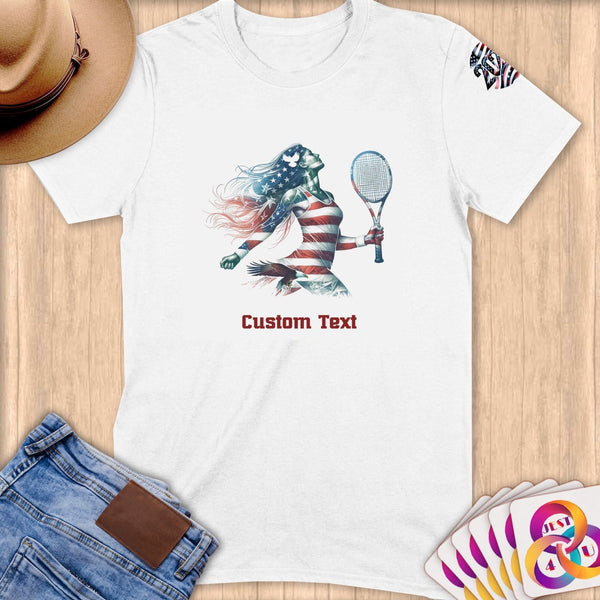 Physical Item S / White Patriotic American Tennis Player~Limited Edition 2024 "USA Excellence" ~ Personalized Softstyle T-Shirt