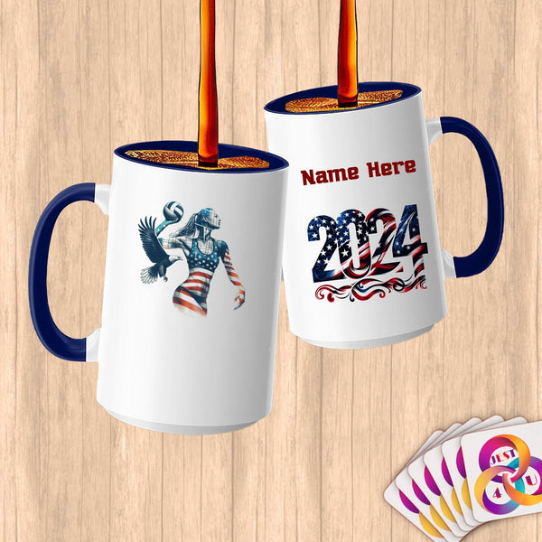 Physical Item 15oz / Blue Patriotic American Volleyball Player~Limited Edition 2024 "USA Excellence" ~ Customized Large 15oz Mug