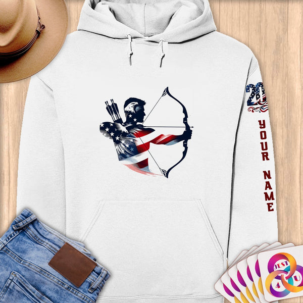 Physical Item S / White Patriotic Archer ~Limited Edition 2024 "USA Excellence" ~ Personalized Premium Hoodie