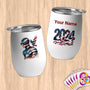 Physical Item 12 oz / White Patriotic Bald Eagle Swimmer~Limited Edition 2024 "USA Excellence" ~ Customizable 12oz Wine Tumbler with Lid