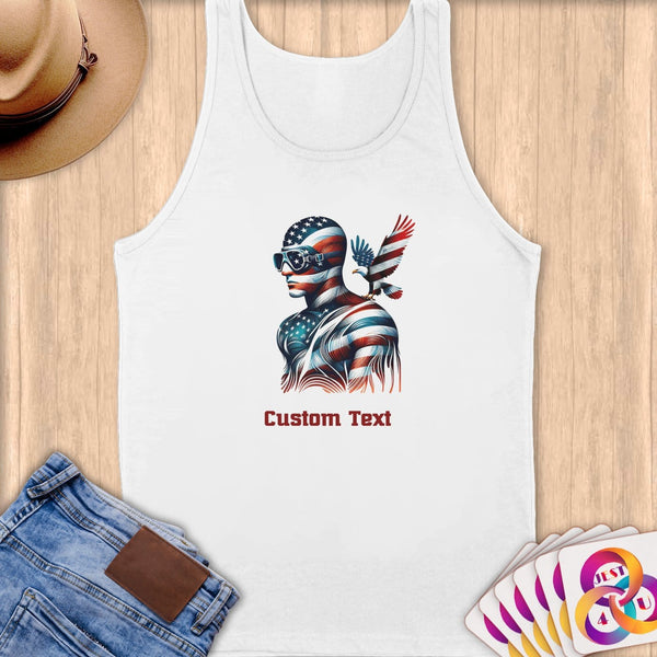 Physical Item S / White Patriotic Bald Eagle Swimmer~Limited Edition 2024 "USA Excellence" ~ Customizable Supersoft Tank Top