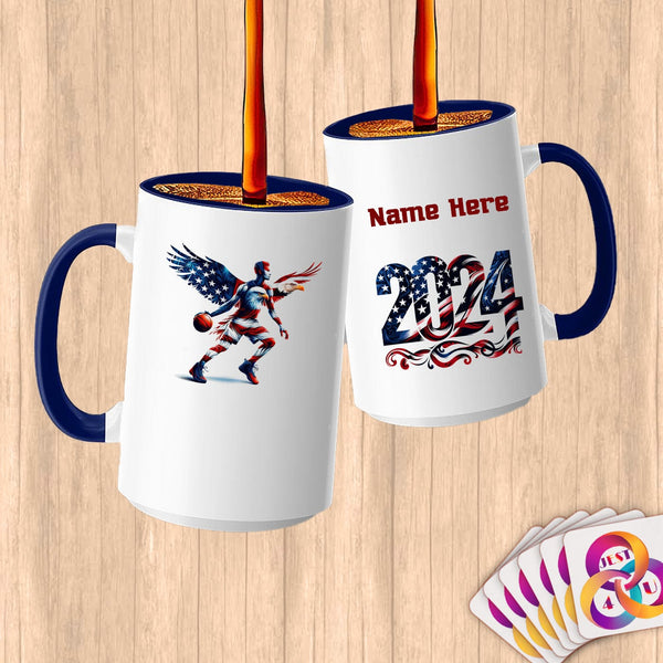 Physical Item 15oz / Blue Patriotic Basketball Eagle~Limited Edition 2024 "USA Excellence" ~ Customized Large 15oz Mug