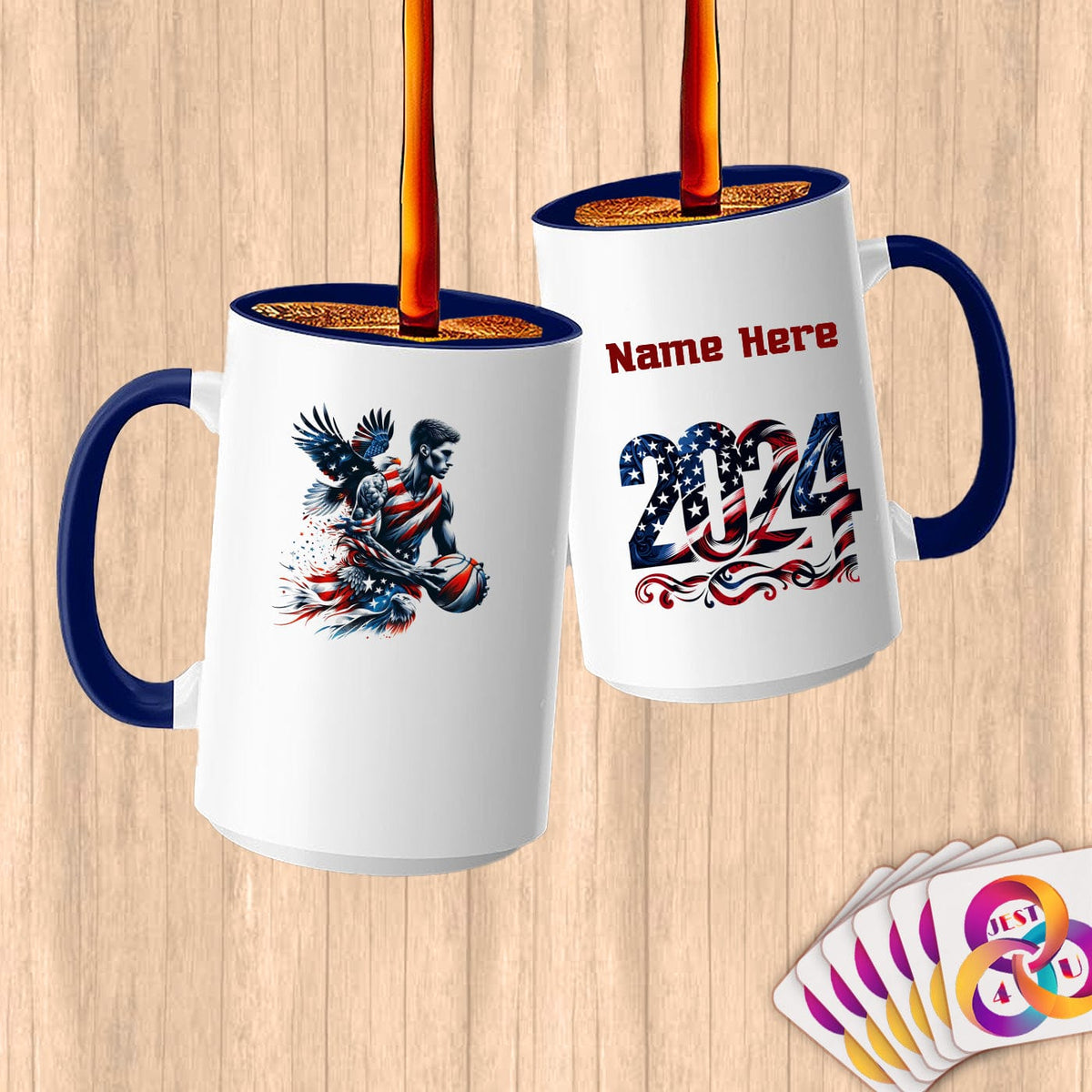 Physical Item 15oz / Blue Patriotic Basketball Wings~Limited Edition 2024 "USA Excellence" ~ Customized Large 15oz Mug