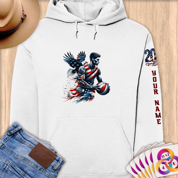 Physical Item S / White Patriotic Basketball Wings~Limited Edition 2024 "USA Excellence" ~ Personalized Premium Hoodie