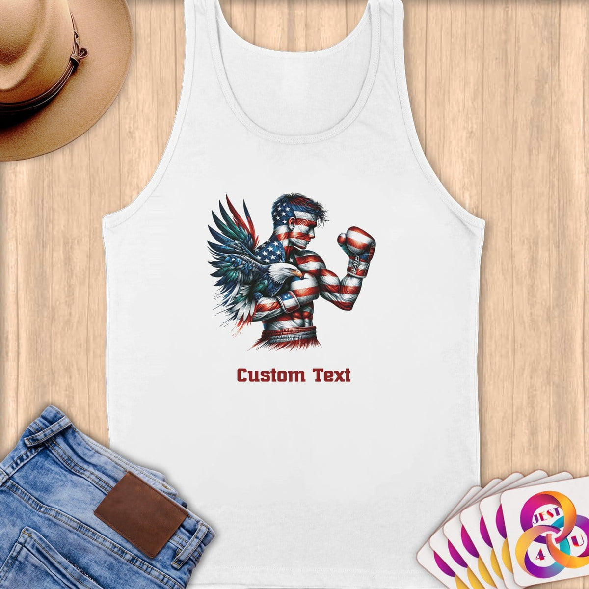 Physical Item S / White Patriotic Boxer Eagle~Limited Edition 2024 "USA Excellence" ~ Customizable Supersoft Tank Top