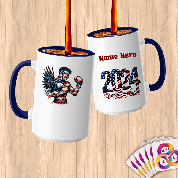 Physical Item 15oz / Blue Patriotic Boxer Eagle~Limited Edition 2024 "USA Excellence" ~ Customized Large 15oz Mug