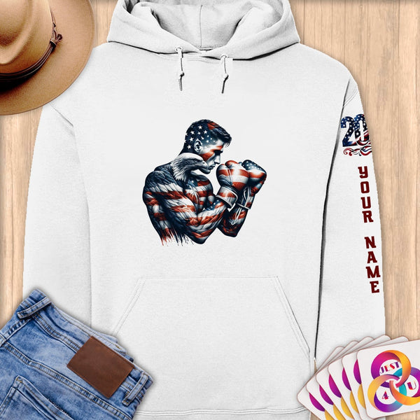 Physical Item S / White Patriotic Boxer Eagle~Limited Edition 2024 "USA Excellence" ~ Personalized Premium Hoodie