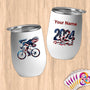 Physical Item 12 oz / White Patriotic Cycling Eagle~Limited Edition 2024 "USA Excellence" ~ Customizable 12oz Wine Tumbler with Lid
