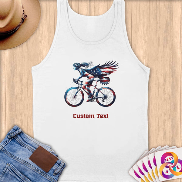 Physical Item S / White Patriotic Cycling Eagle~Limited Edition 2024 "USA Excellence" ~ Customizable Supersoft Tank Top