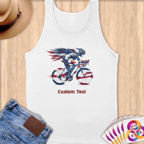 Physical Item S / White Patriotic Cycling Triathlete~Limited Edition 2024 "USA Excellence" ~ Customizable Supersoft Tank Top
