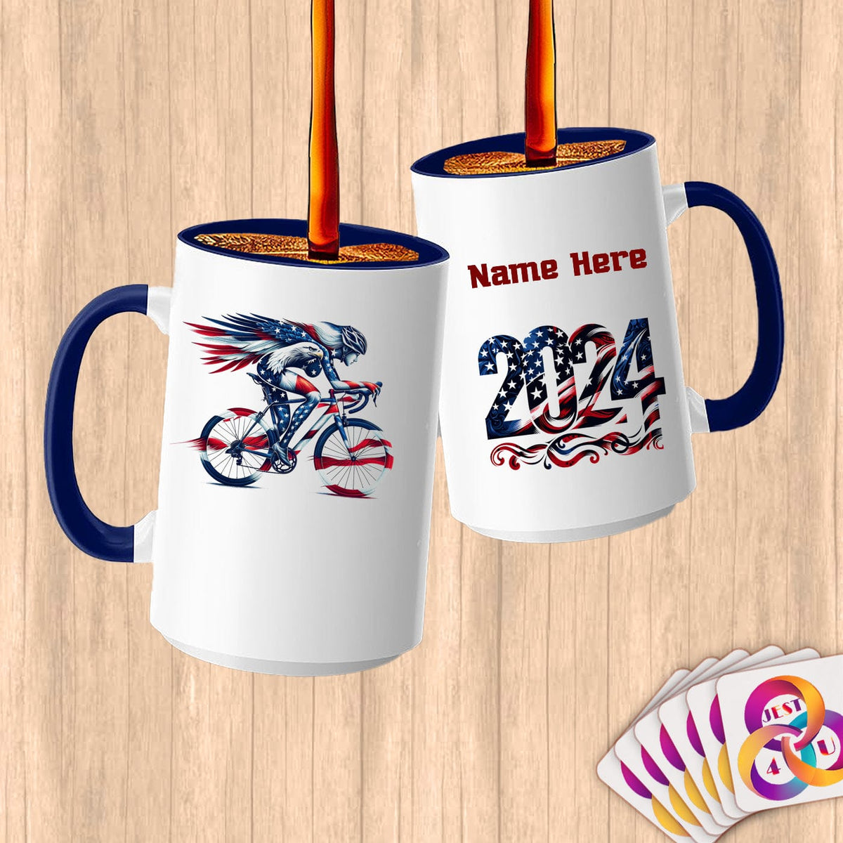Physical Item 15oz / Blue Patriotic Cycling Triathlete~Limited Edition 2024 "USA Excellence" ~ Customized Large 15oz Mug