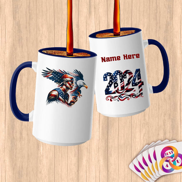 Physical Item 15oz / Blue Patriotic Eagle and Warrior~Limited Edition 2024 "USA Excellence" ~ Customized Large 15oz Mug