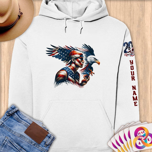 Physical Item S / White Patriotic Eagle and Warrior~Limited Edition 2024 "USA Excellence" ~ Personalized Premium Hoodie